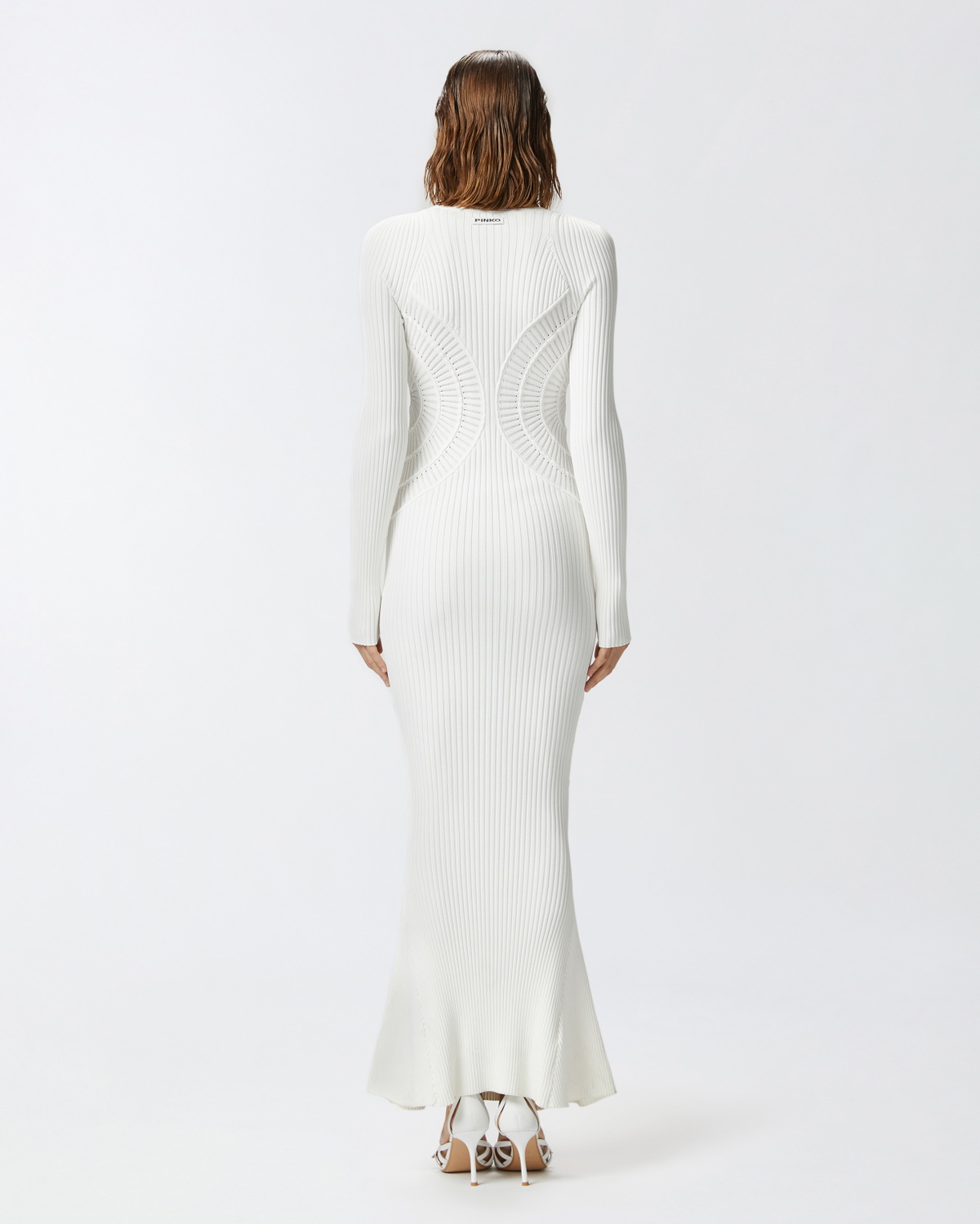 pinko knit dress Pinko Slim Fitting Ribbed Knit Long Dress Off White Pinko