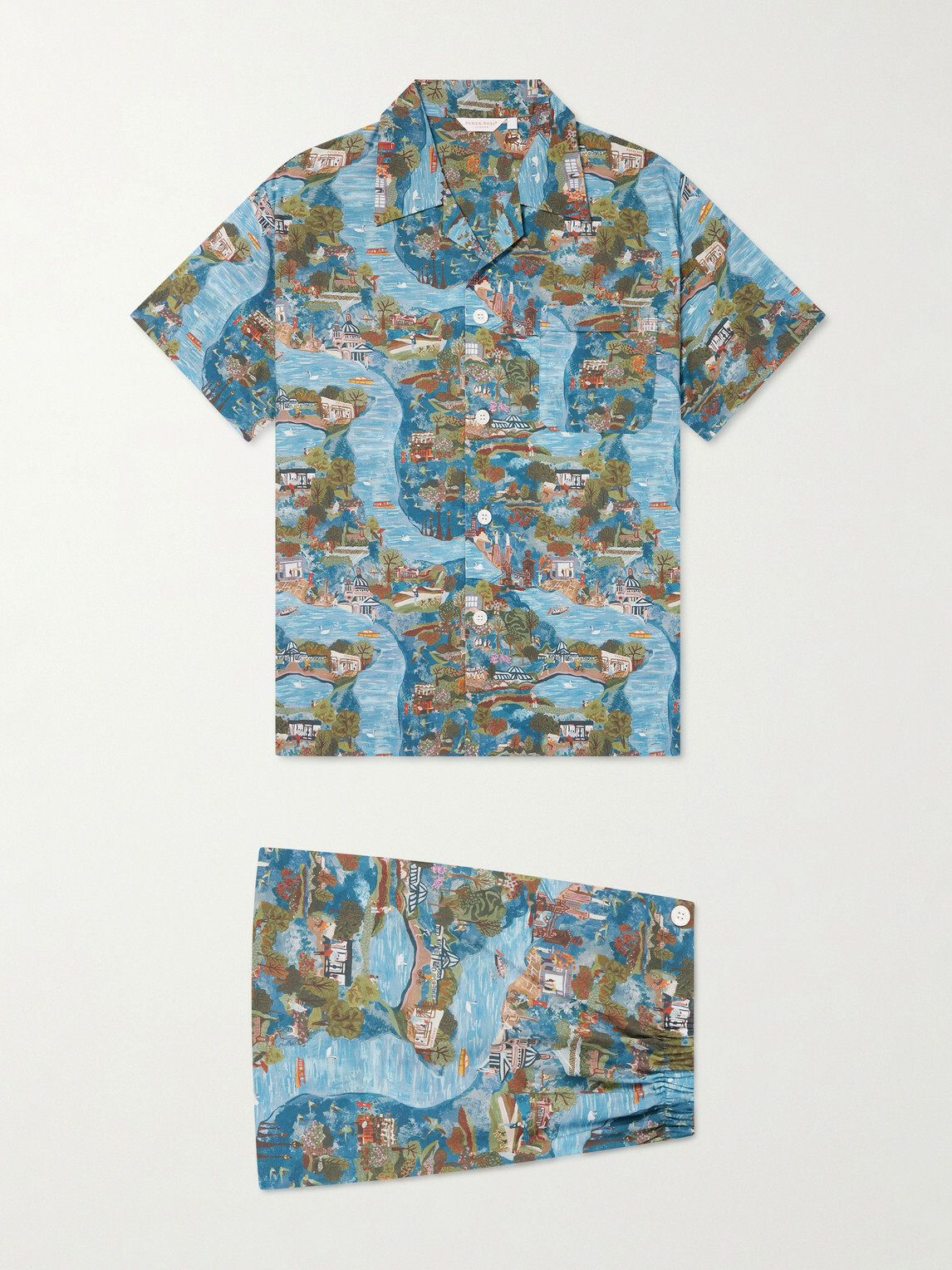 Derek Rose - Ledbury 100 Printed Cotton Pyjama Set - Blue