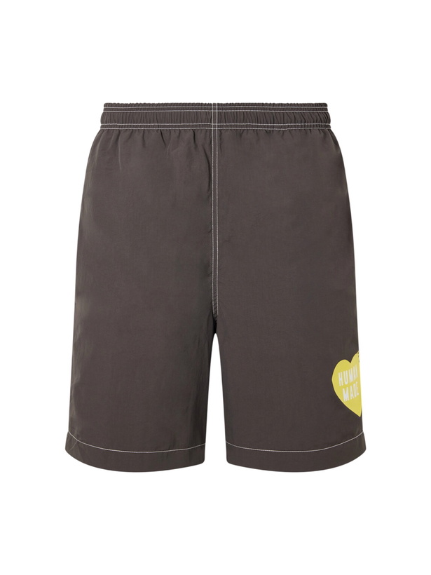 Photo: Human Made - Straight-Leg Mid-Length Logo-Print Swim Shorts - Brown