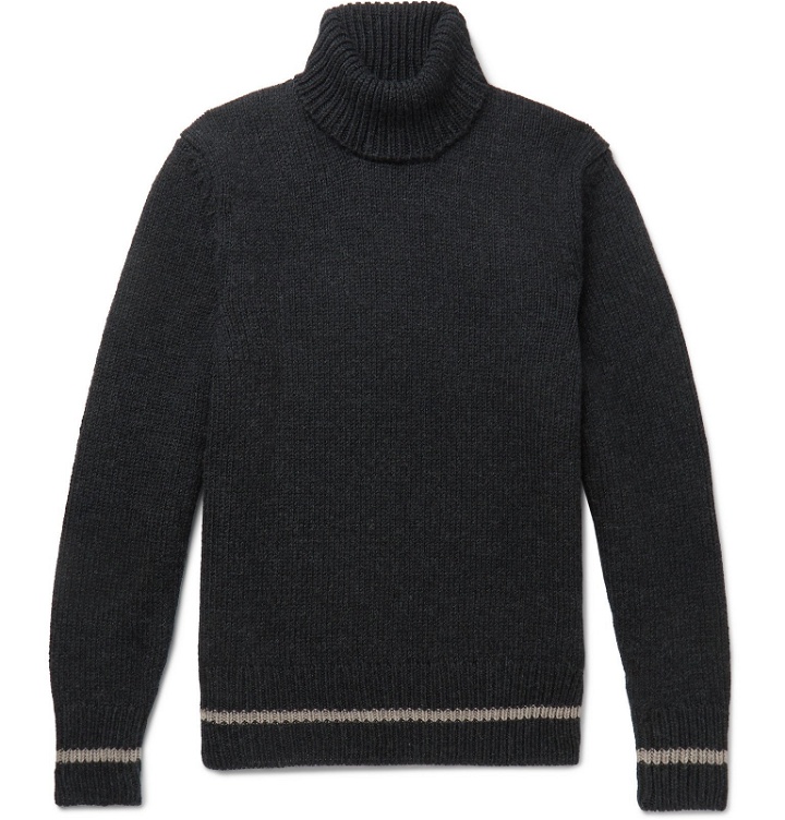 Photo: Massimo Alba - Contrast-Tipped Ribbed Wool Rollneck Sweater - Gray
