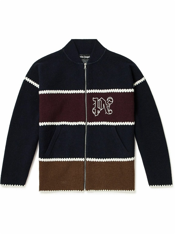Photo: Palm Angels - Crochet-Trimmed Logo-Embroidered Wool-Blend Track Jacket - Burgundy