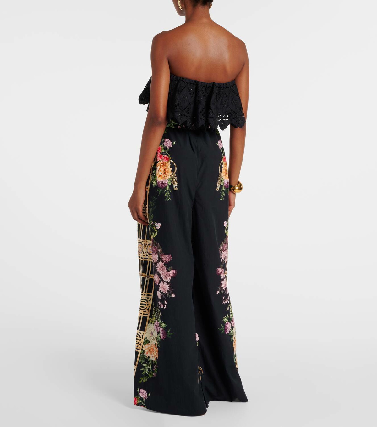 Camilla Floral ruffled strapless cotton jumpsuit