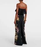 Camilla Floral ruffled strapless cotton jumpsuit