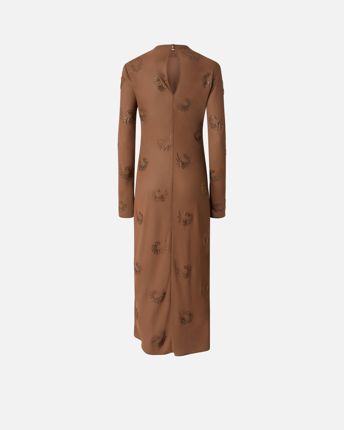 Pinko Long High Neck Dress With Rhinestone Swirls Brown Pine Cone
