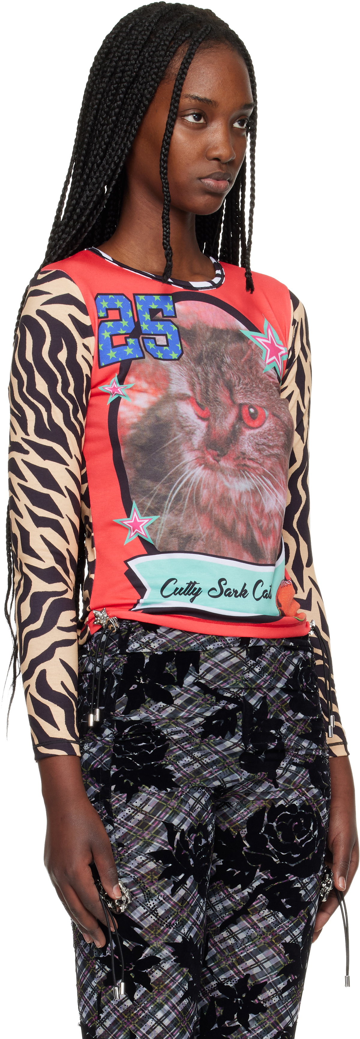 Chopova Lowena Multicolor 'Cutty Sark Cats' Fitted Jersey T-shirt