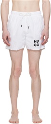 Hugo White Printed Swim Shorts