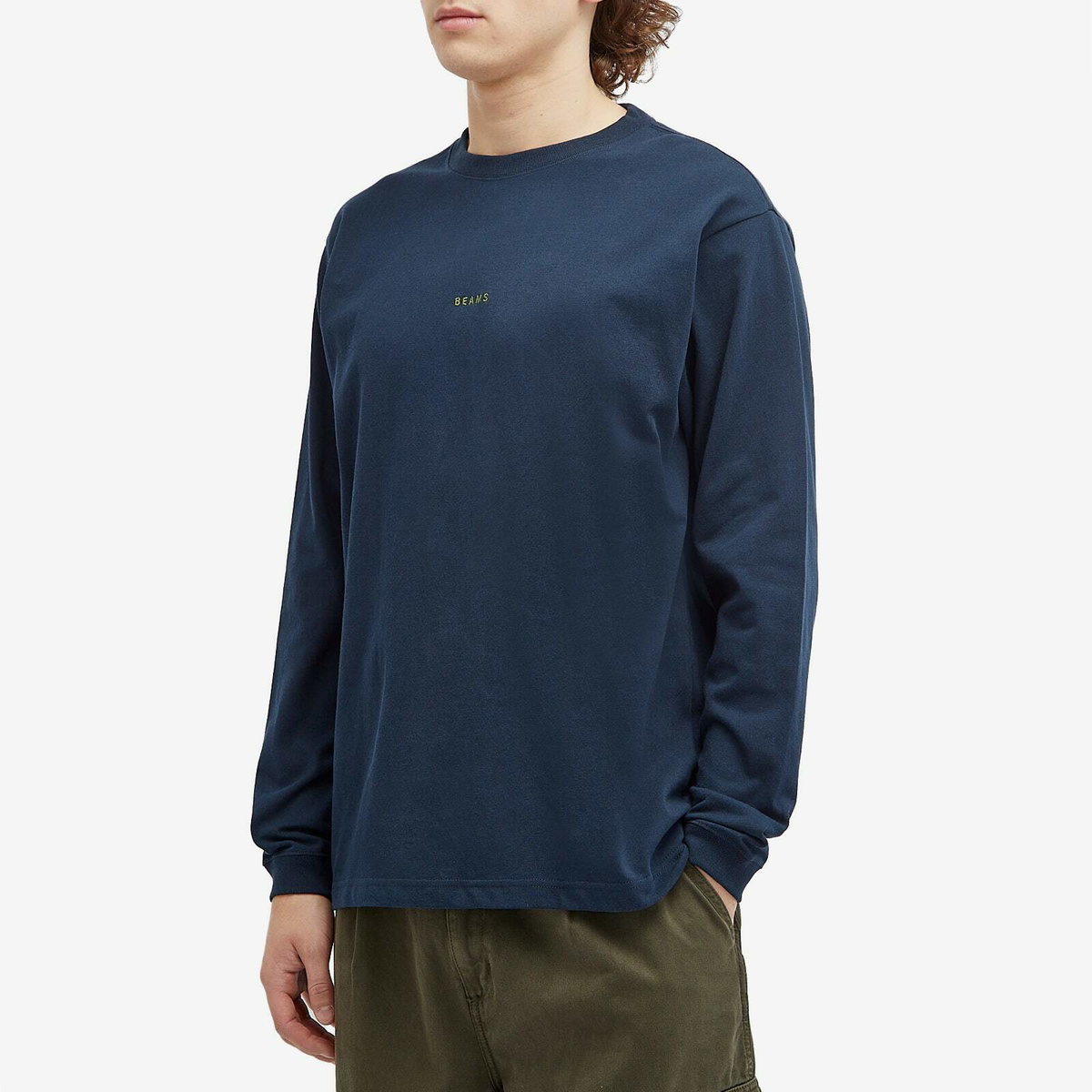 BEAMS Men's Mini Logo Long Sleeve T-Shirt in Navy Beams Boy