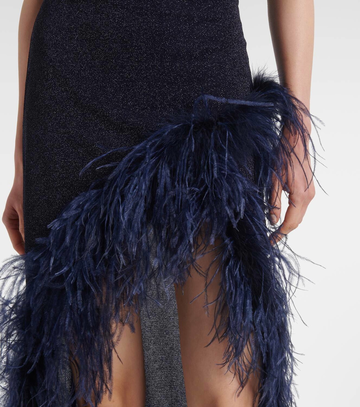 Osree Lumire Plumage feather-trimmed maxi dress Oseree