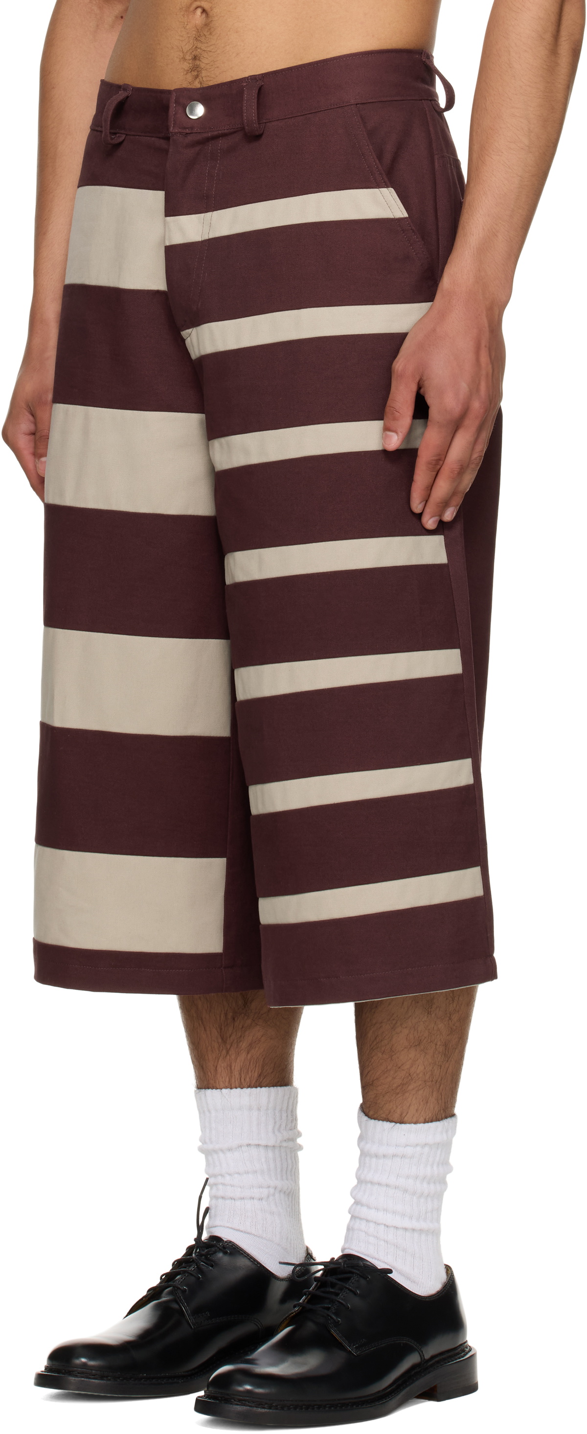 Stanley Raffington SSENSE Exclusive Burgundy & Beige Contrast Stripe Bermuda Shorts