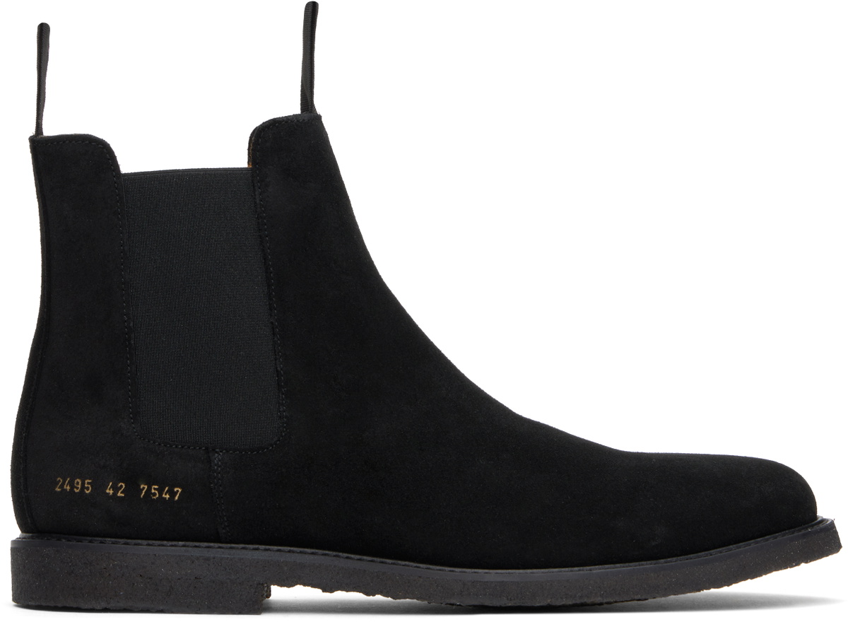 Common Projects Black Waxed Suede Chelsea Boots