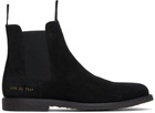 Common Projects Black Waxed Suede Chelsea Boots