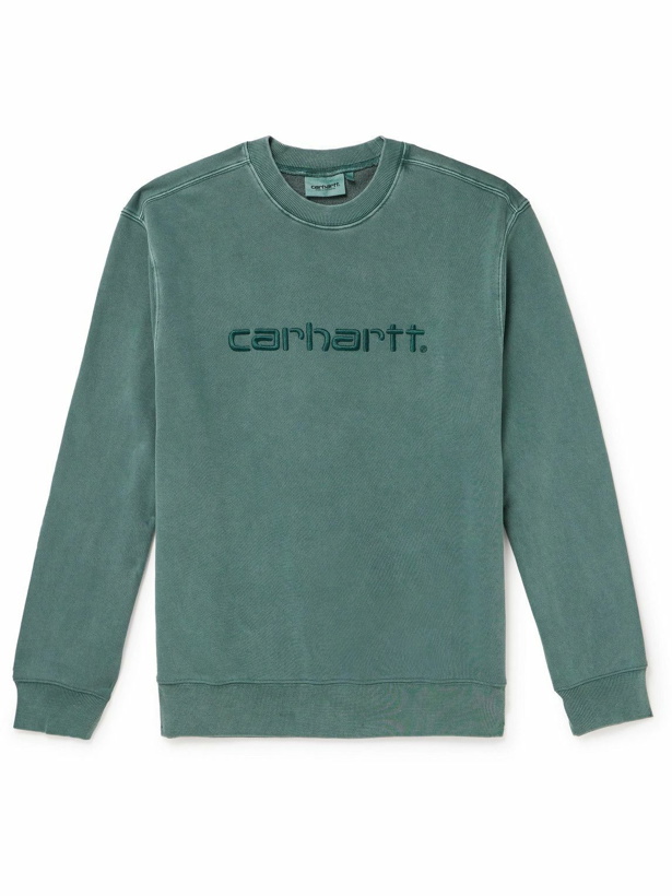 Photo: Carhartt WIP - Duster Logo-Embroidered Garment-Dyed Cotton-Jersey Sweatshirt - Green