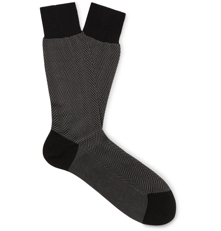 Photo: TOM FORD - Herringbone Cotton Socks - Black