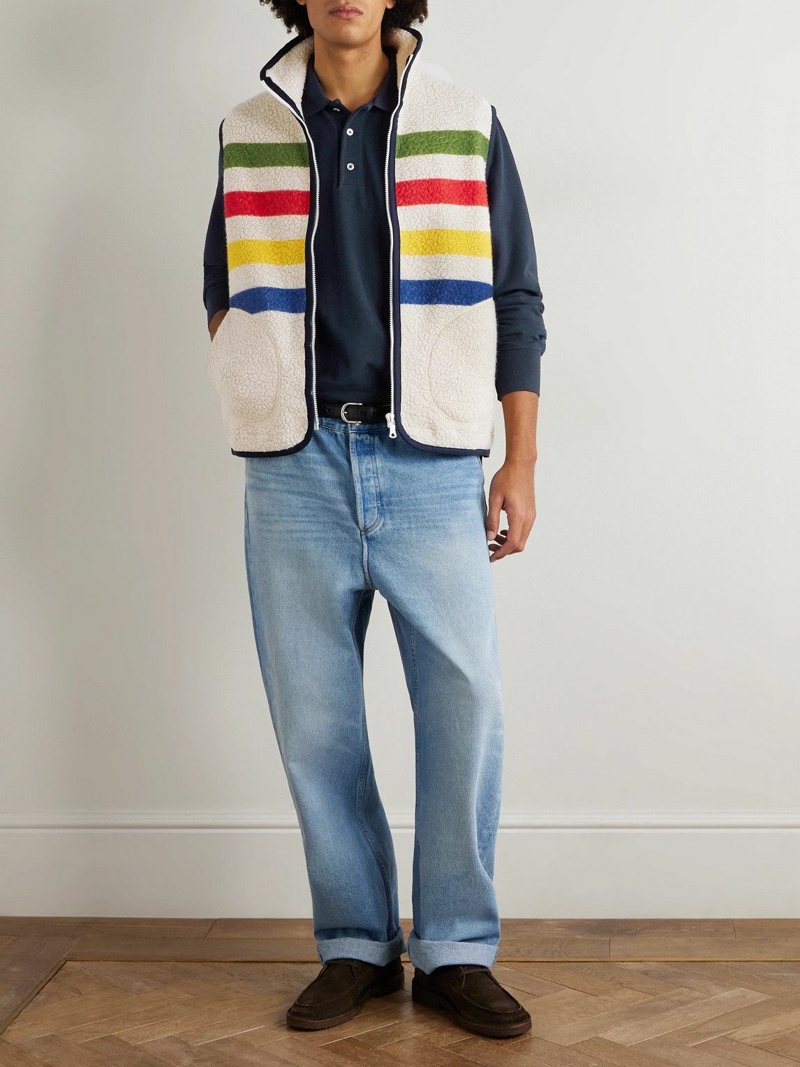 Drake's - Striped Wool-Blend Fleece Gilet - Neutrals