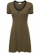COURREGES Contrast V-neck Cotton Mini Dress