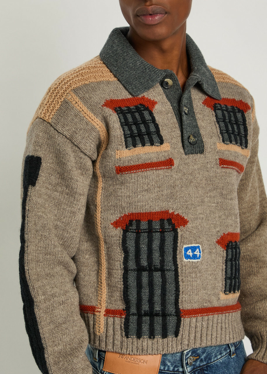 JW Anderson House Wool Polo Jumper Beige