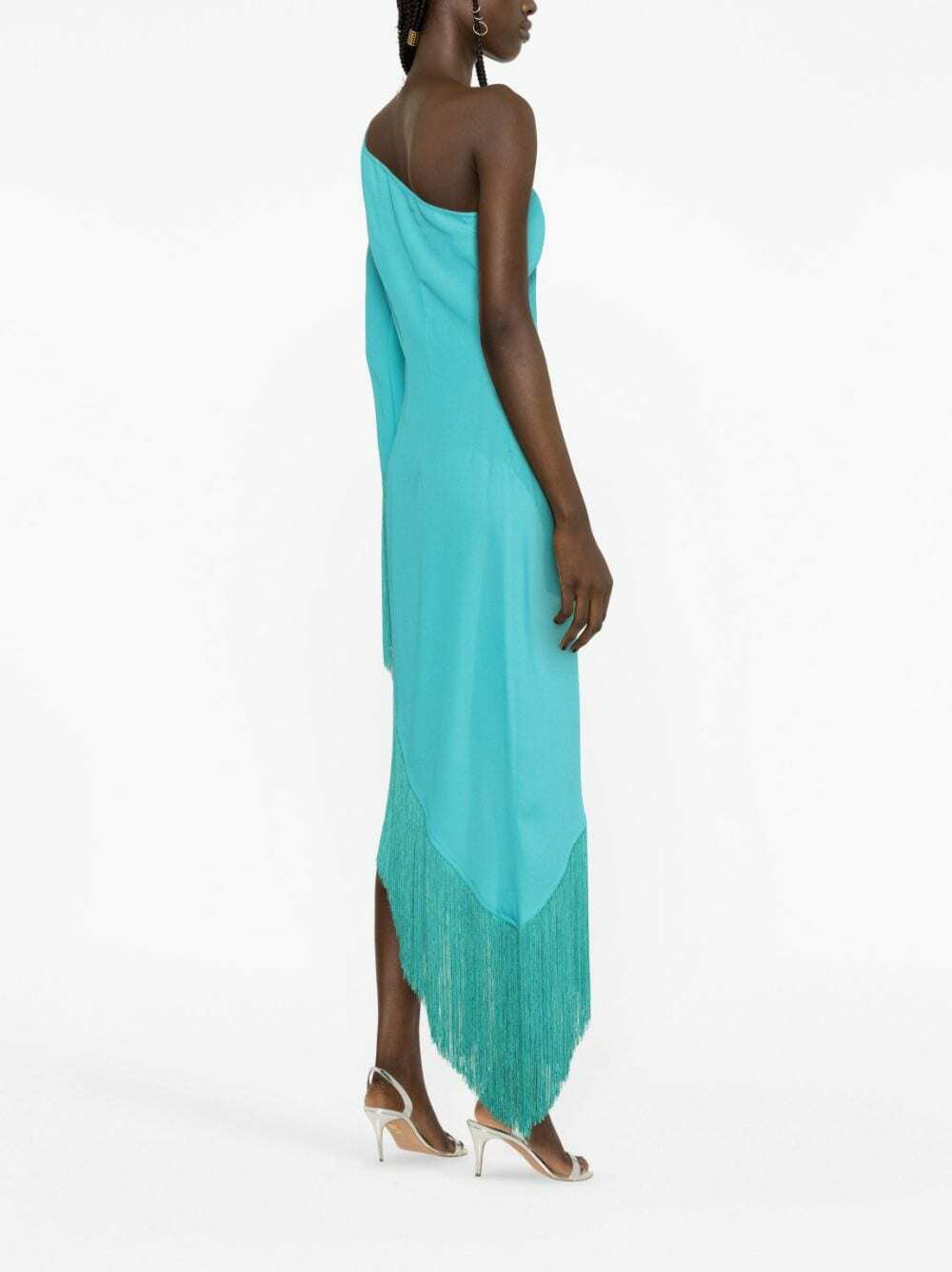 Taller Marmo Aventador One Shoulder Fringed Trimmed Crepe Midi Dress