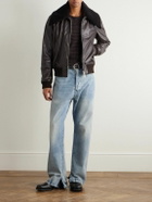 Our Legacy - Pharos Wool-Blend Trimmed Leather Bomber Jacket - Brown