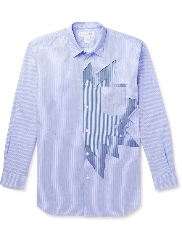 Photo: Comme des Garçons SHIRT - Christian Marclay Panelled Striped Cotton-Poplin Shirt - Blue