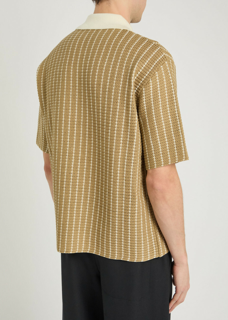 Jil Sander Striped Cotton-knit Polo Shirt Dark Brown