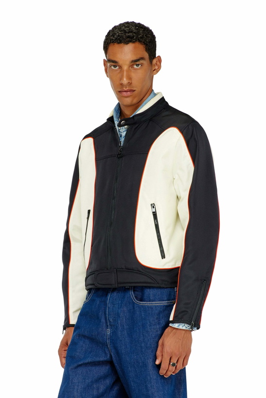 Photo: Diesel Colour-block biker jacket with piping - Jackets Mens in Multicolor