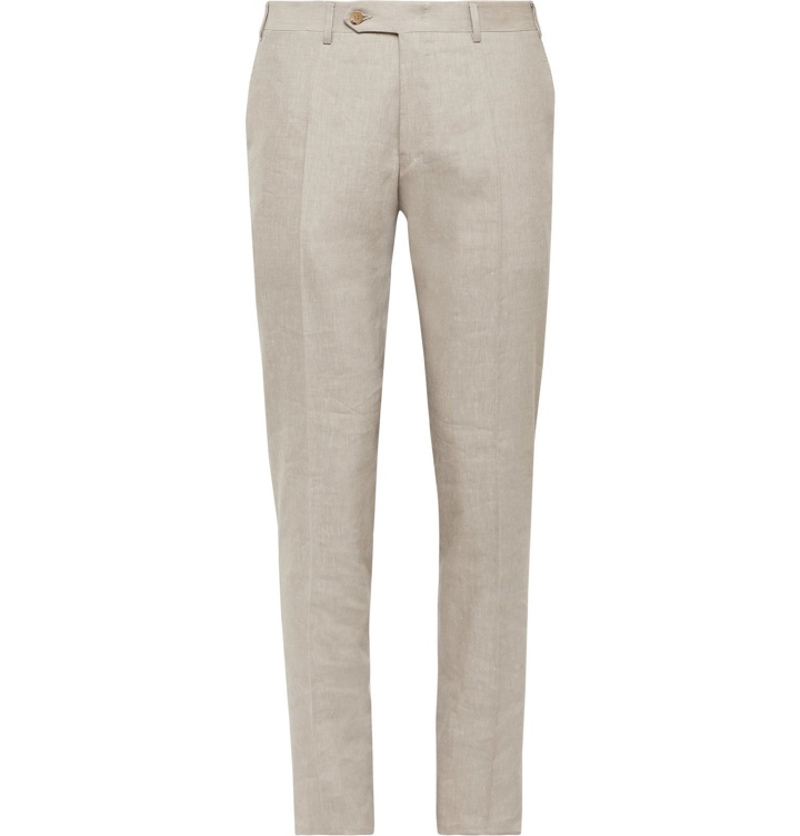 Photo: Canali - Beige Kei Slim-Fit Linen and Wool-Blend Suit Trousers - Neutrals