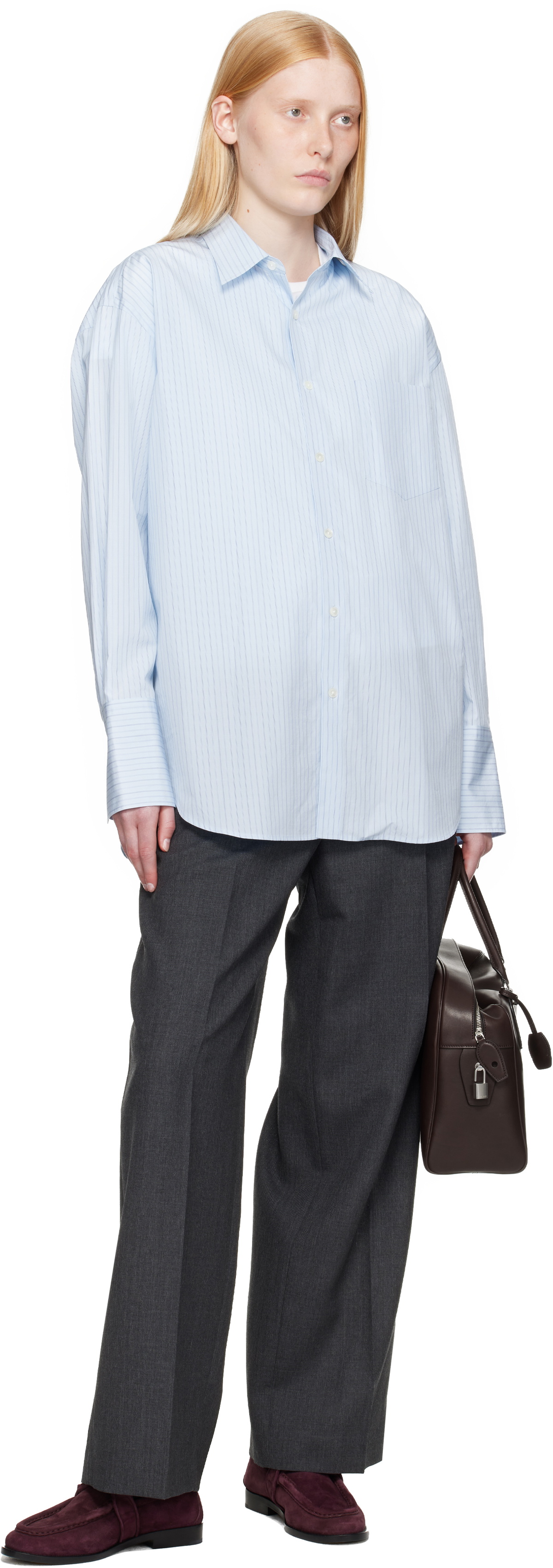AURALEE Blue Suvin High Count Cloth Stripe Shirt