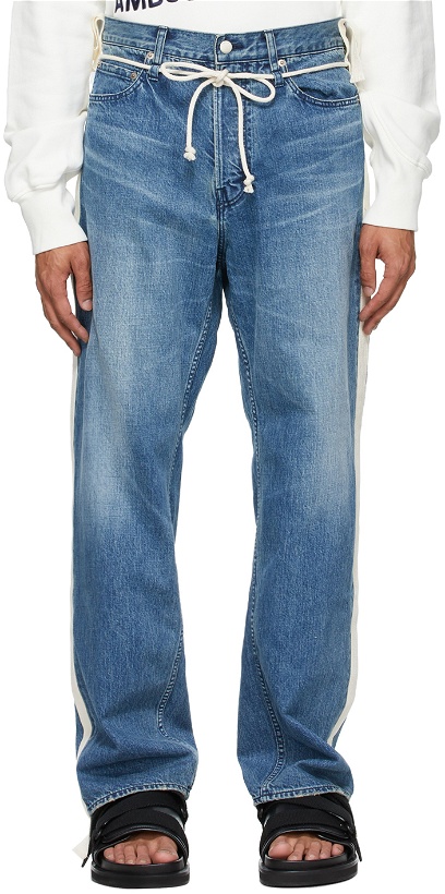 Photo: Ambush Blue Drawstring Side-Taped Jeans