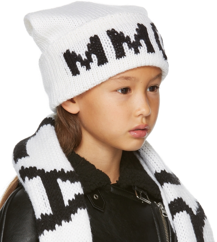 MM6 Maison Margiela Kids White Logo Beanie MM6 Maison Margiela
