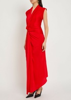 Victoria Beckham Twist Asymmetric Silk and Stretch-jersey Maxi Dress Red