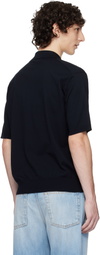 AURALEE Navy Super High Gauge Cotton Knit Polo