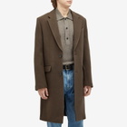 AMI Paris Men's Two Button Herringbone Wool Overcoat in Dark Coffee