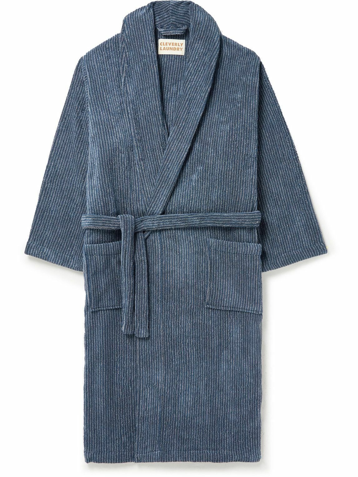 Photo: Cleverly Laundry - Striped Cotton-Terry Robe - Blue