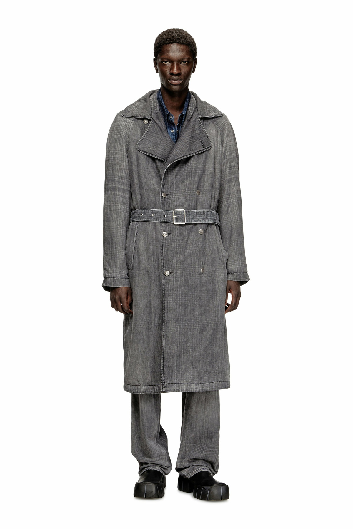 亘Diesel ロングコート デニム テーラード M グレー Y2K Diesel Trench coat in patterned denim - Denim Jackets - Unisex