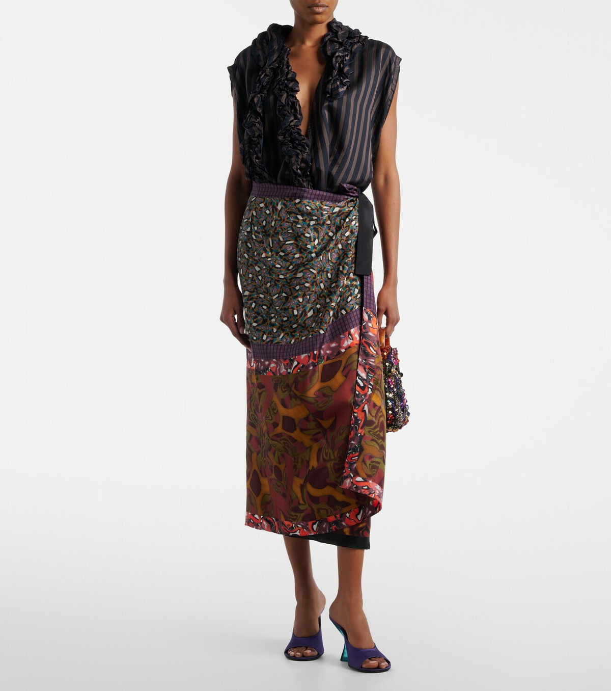 Dries Van Noten Scarfy printed silk wrap skirt