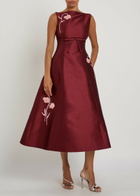 Erdem Floral-embroidered Mikado Satin Midi Dress Bordeaux