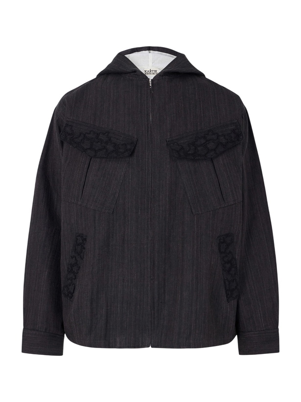 Photo: Kartik Research - Hooded Embroidered Wool and Linen-Blend Canvas Jacket - Gray