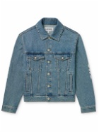 LOEWE - Anagram Leather-Trimmed Cutout Denim Trucker Jacket - Blue
