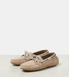 Brunello Cucinelli Leather-trimmed suede moccasins