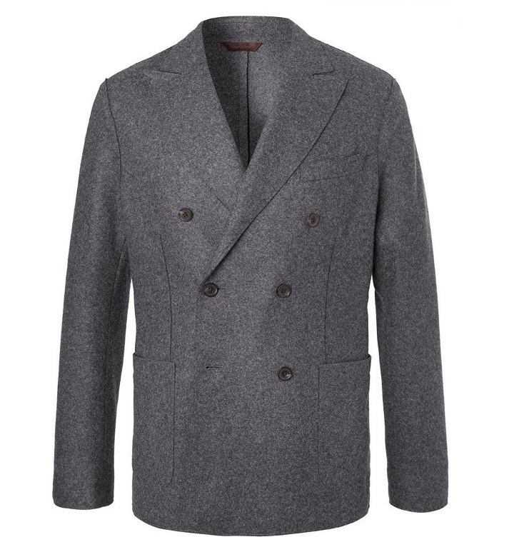 Photo: Altea - Charcoal Slim-Fit Unstructured Double-Breasted Virgin Wool-Blend Blazer - Men - Charcoal