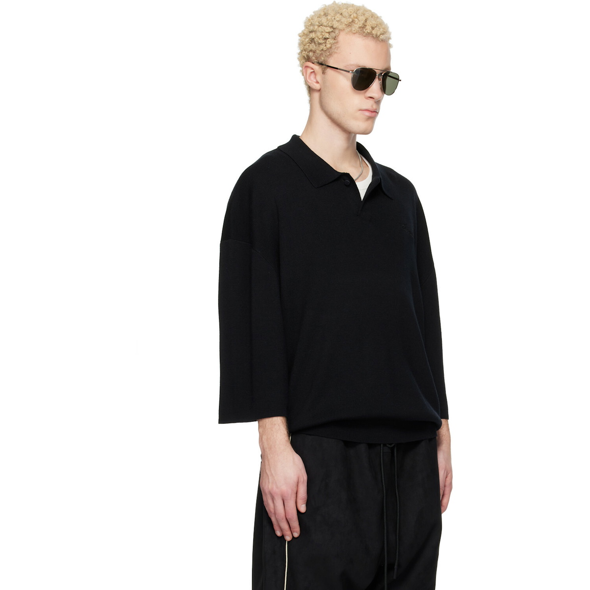 Fear of God ESSENTIALS Black Signature 3/4 Sleeve 90s Knit Polo