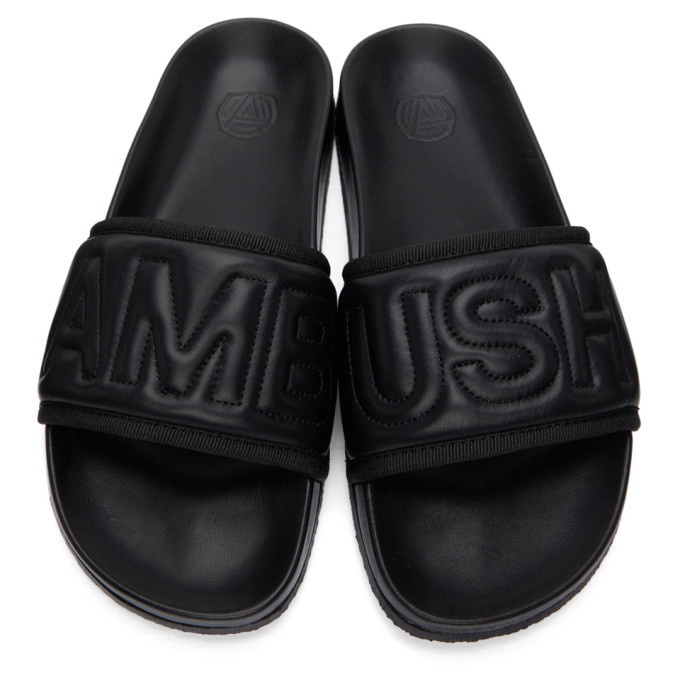 Ambush Black Leather Quilted Slides Ambush