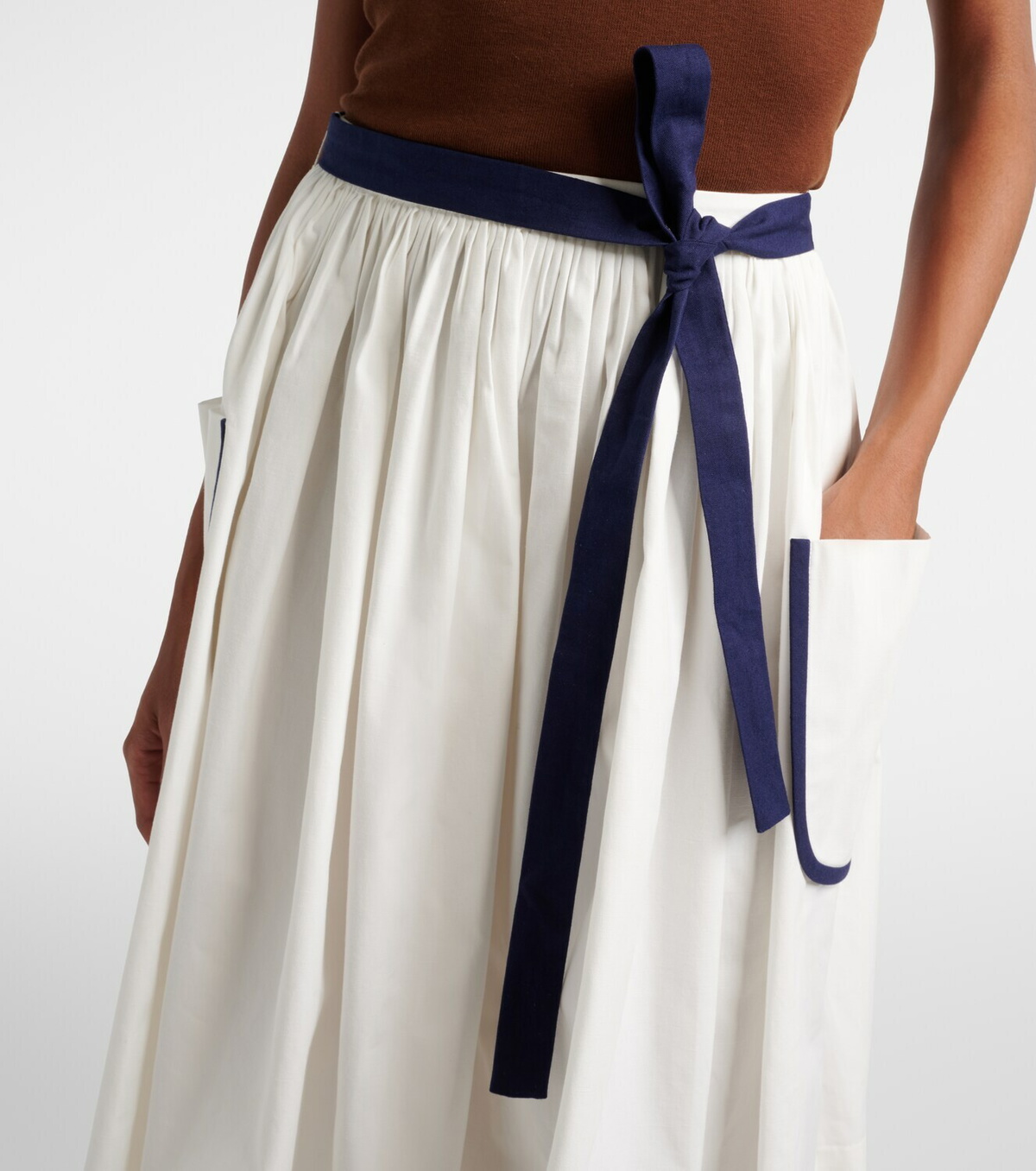 Prada Belted cotton and linen midi skirt