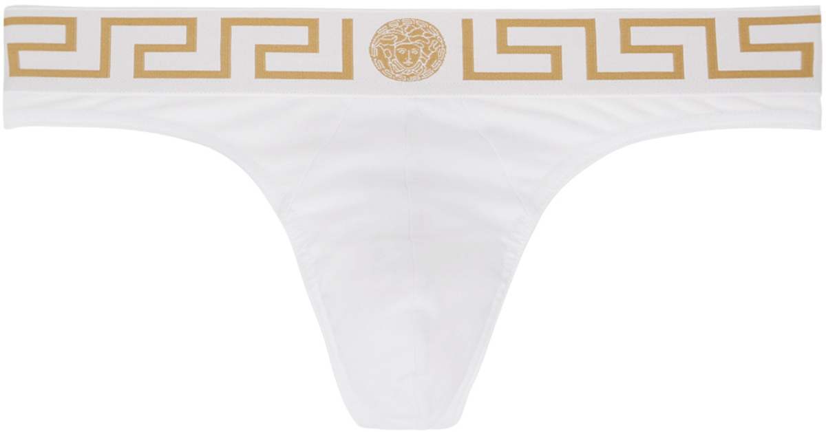 Versace Underwear White Greca Border Thongs Versace Underwear