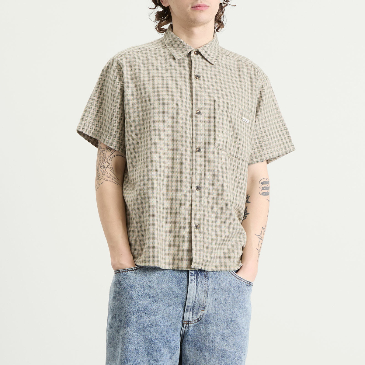 Polar Skate Co. Men's Mitchell Short Sleeve Shirt in Beige/Green