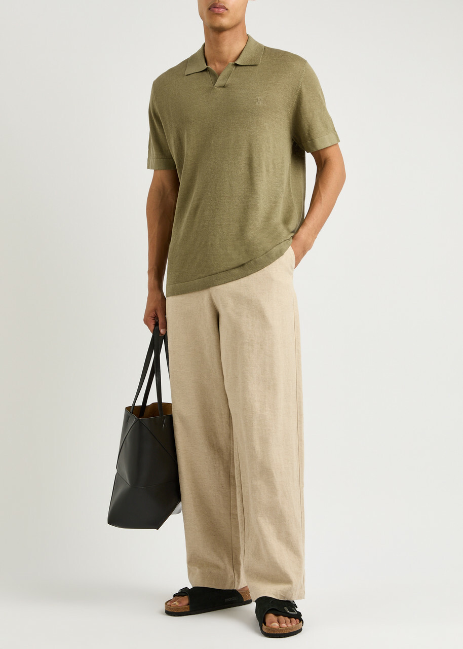 Les Deux Emmanuel Linen-blend Polo Shirt Khaki