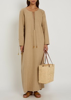 Tory Burch Lace-up Linen-blend Maxi Tunic Dress Sand