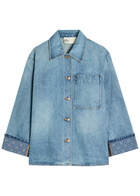 Tory Burch Logo Washed Denim Barn Jacket Blue