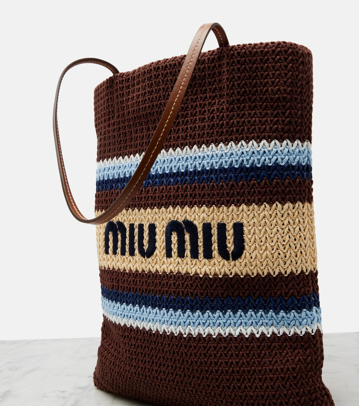 Miu Miu Striped raffia-effect shopper