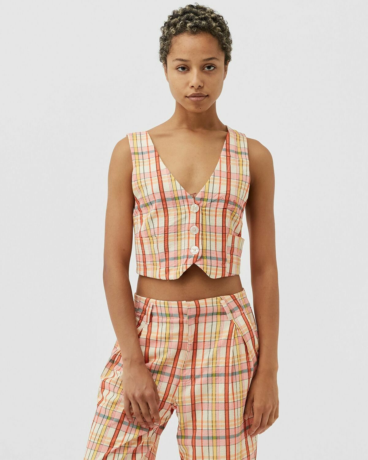 Melody Ehsani Claudia Plaid Vest Multi Tops & Tanks